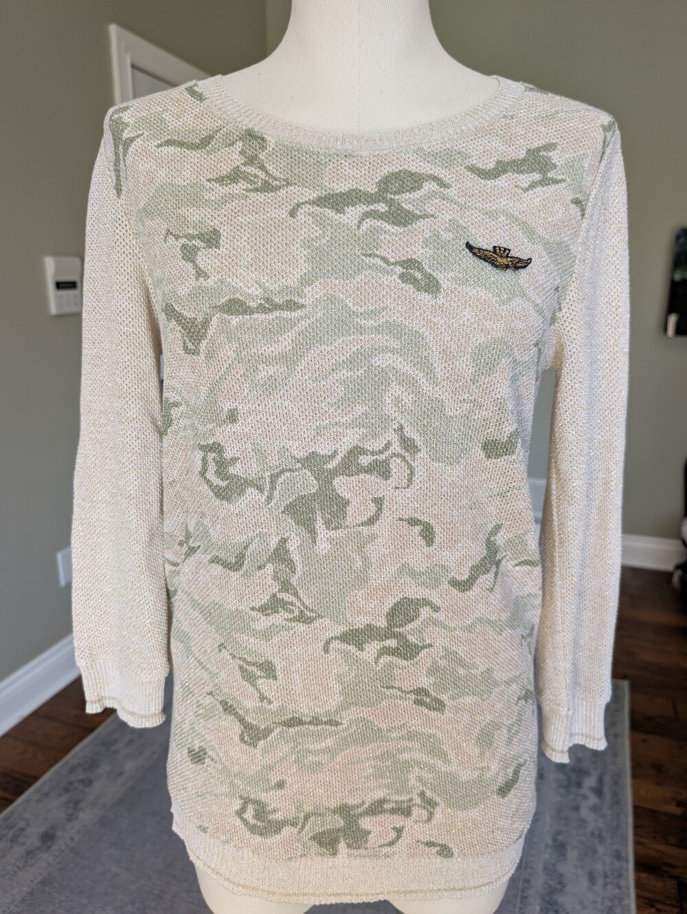 Aeronautica Militare Italy Gold Shimmer Knit Top Made In Italy XL Fits Size 6
